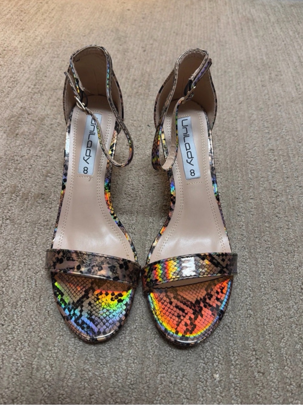 Unilady brand Multicolor Snake-Print Ankle Strap Sandals - Multicolor